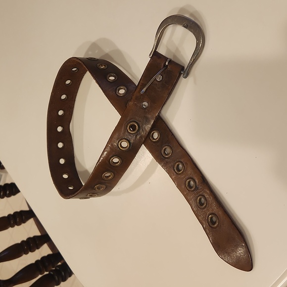 Brown Leather Vintage Grommet Belt - Picture 1 of 3